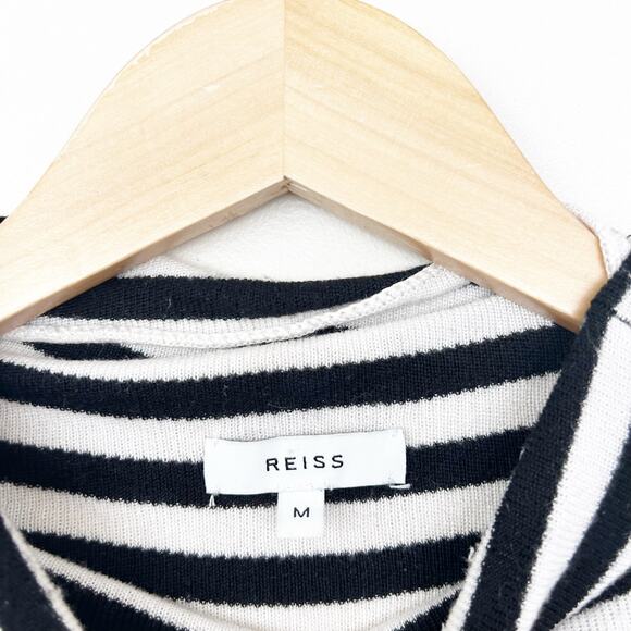 Reiss Black White Striped Mock Neck Sweater Sz M - Picture 2 of 5